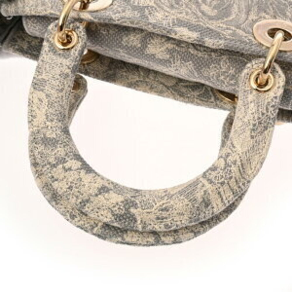 Dior LADY LITE Bag Gray White Toile de Jouy Embroidery Handbag - Picture 6 of 9